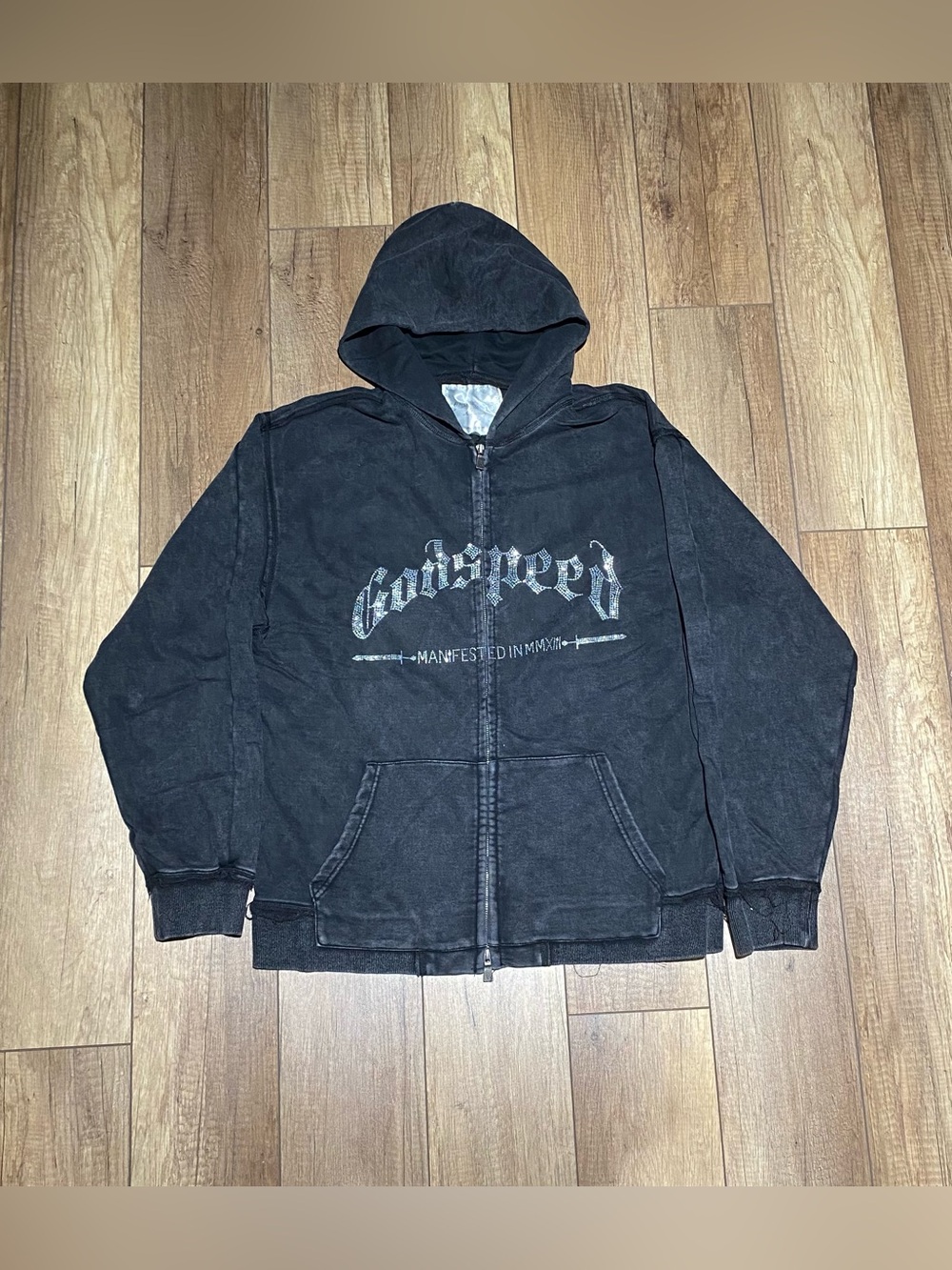 Godspeed Black Zipper Hoodie Sweater with Silver VVS Logo Mens Size Large NWT
